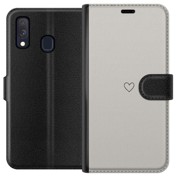 Kompatibelt Plånboksfodral till Samsung Galaxy A40 Grått hjärta