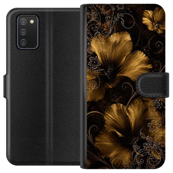Kompatibelt Lommeboketui til Samsung Galaxy A02s Gyllen blomstring