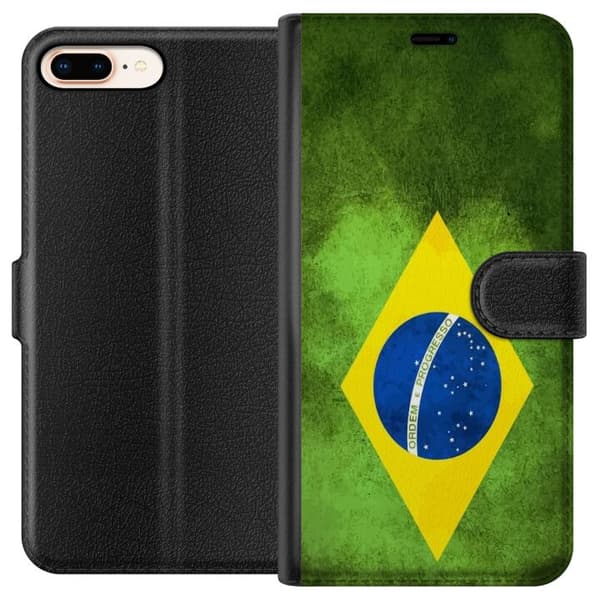 Kompatibelt Plånboksfodral till Apple iPhone 7 Plus Brasiliansk flagga med rustik textur