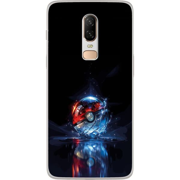 Kompatibelt Mobildeksel til OnePlus 6 Pokéball med refleksjon og blå vann effekter