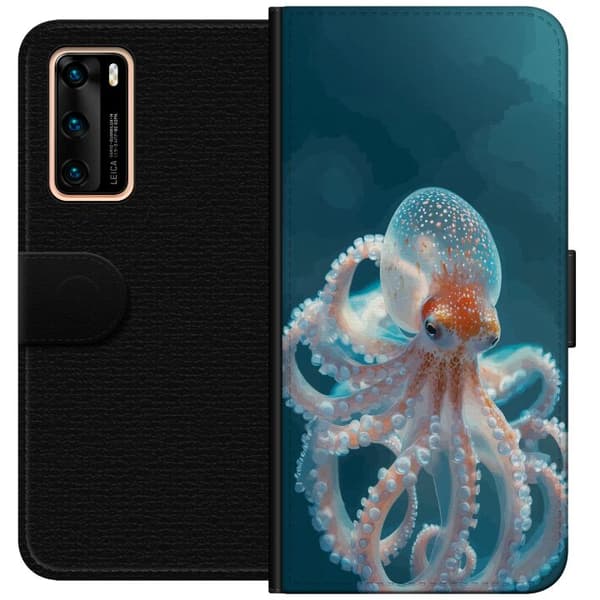Kompatibel Tegnebogsetui til Huawei P40 Nærbillede af blæksprutte med bløde farvetoner