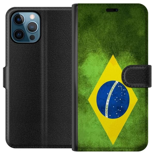 Kompatibel Tegnebogsetui til Apple iPhone 12 Pro Max Brasiliansk flag med rustik tekstur