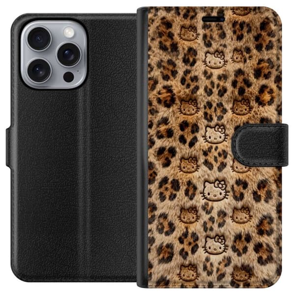 Kompatibel Tegnebogsetui til Apple iPhone 16 Pro Max Leopardmønster med søde kattemotiver og blød pelsstruktur