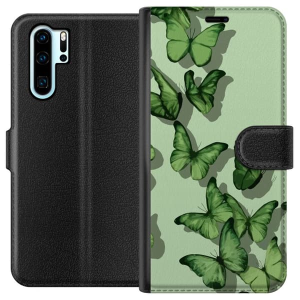 Kompatibel Tegnebogsetui til Huawei P30 Pro Grønne Sommerfugle