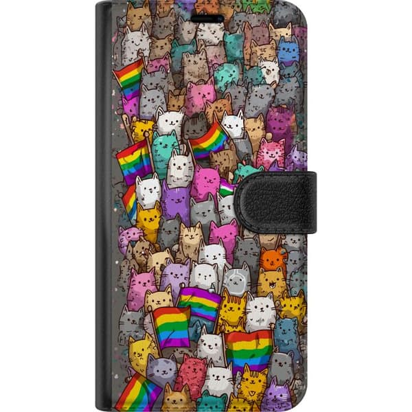 Kompatibel Tegnebogsetui til Google Pixel 7a Illustrerede katte med stolte flag i farverig samling