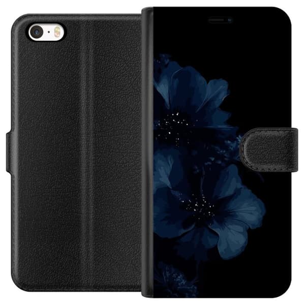 Kompatibelt Lommeboketui til Apple iPhone SE (2016) Mörkblå blommor