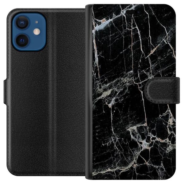Kompatibelt Plånboksfodral till Apple iPhone 12 Marmor Svart