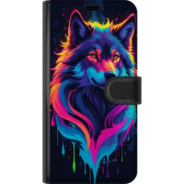 Kompatibel Tegnebogsetui til Google Pixel 6a Regnbueulvekunst i farverig Neon Splash-stil