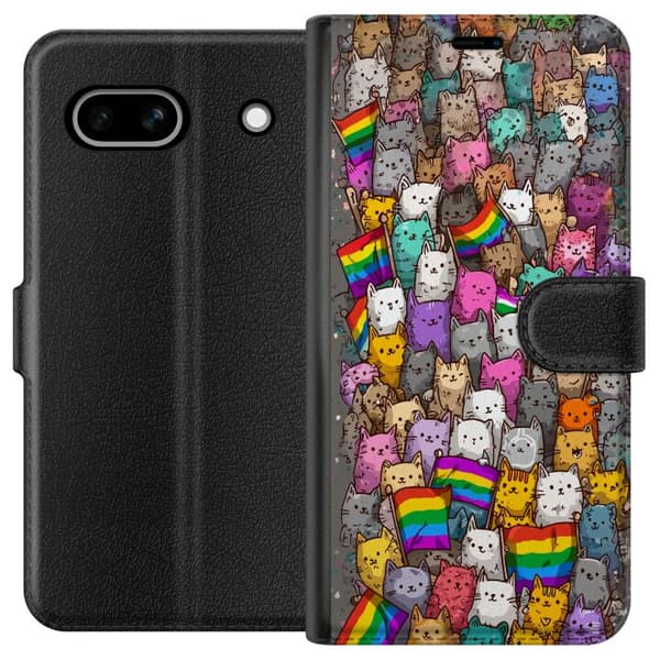 Kompatibelt Plånboksfodral till Google Pixel 7a Illustrerade katter med prideflaggor i färgglad samling