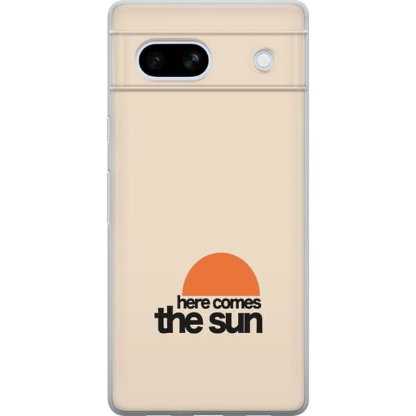 Kompatibelt Mobildeksel til Google Pixel 7a Retrodesign med en oransje sol og teksten Here Comes the Sun