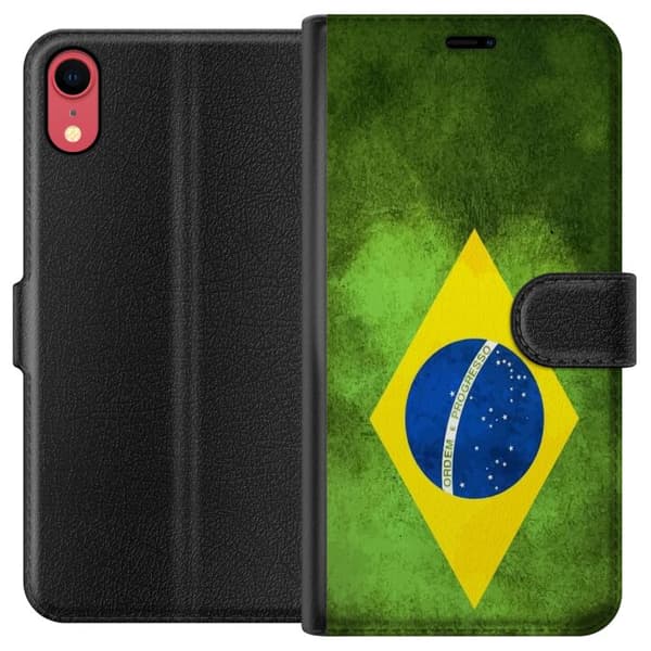 Kompatibel Tegnebogsetui til Apple iPhone XR Brasiliansk flag med rustik tekstur