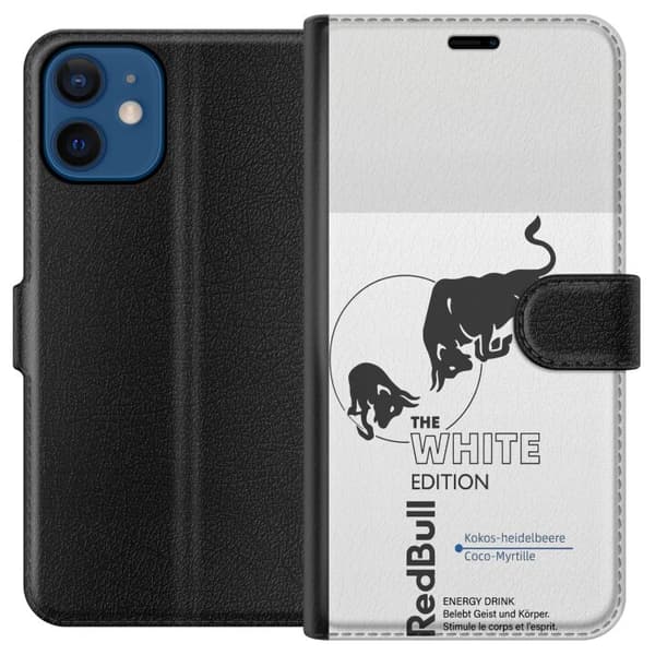 Kompatibel Tegnebogsetui til Apple iPhone 12 mini Moderne Red Bull White Edition design