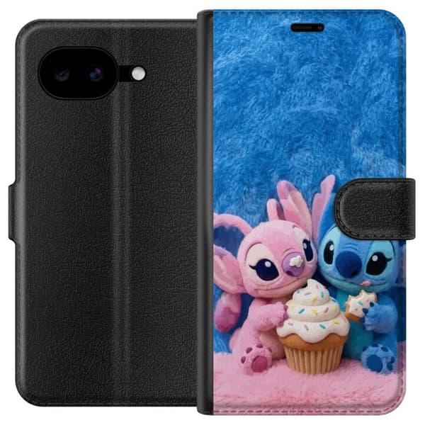 Kompatibel Tegnebogsetui til Google Pixel 10a Søde blå og lyserøde figurer med stor cupcake og krymmel