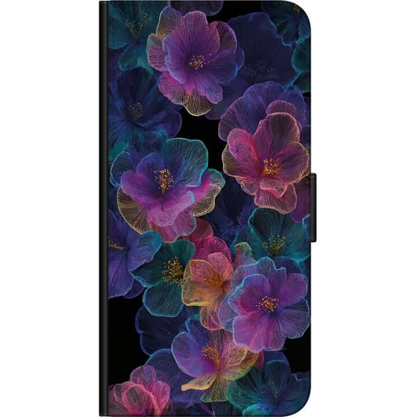 Kompatibel Tegnebogsetui til Huawei P40 lite E Elegant blomstermønster med mørk baggrund