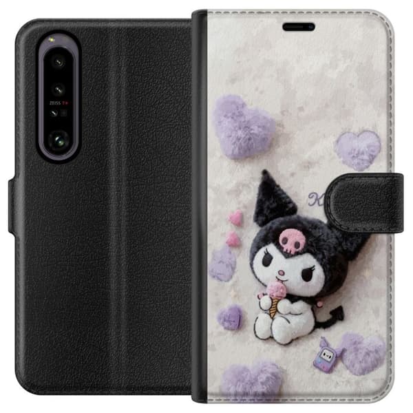 Kompatibel Tegnebogsetui til Sony Xperia 1 IV Sød sort-hvid figur med lyserød is og bløde hjerter