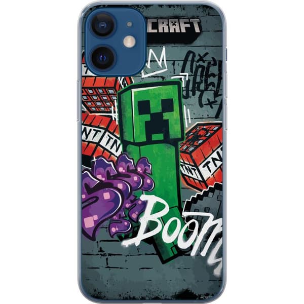 Kompatibelt Mobildeksel til Apple iPhone 12 Grønt spillmotiv med blokkfigur, dynamitt og grafiske graffitidetaljer