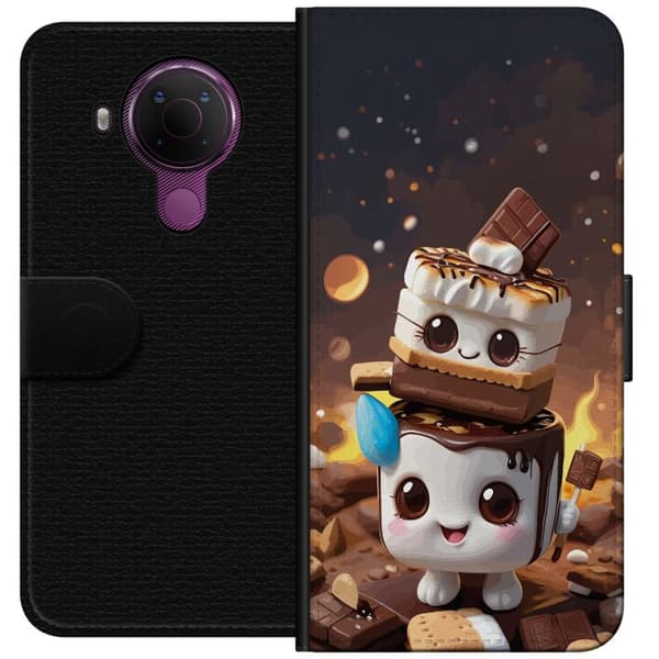 Kompatibel Tegnebogsetui til Nokia 5.4 Sød dessertdesign med marshmallow