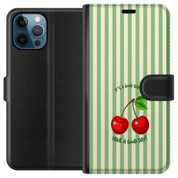 Kompatibelt Lommeboketui til Apple iPhone 12 Pro Søtt kirsebærbilde med hjerteformet design