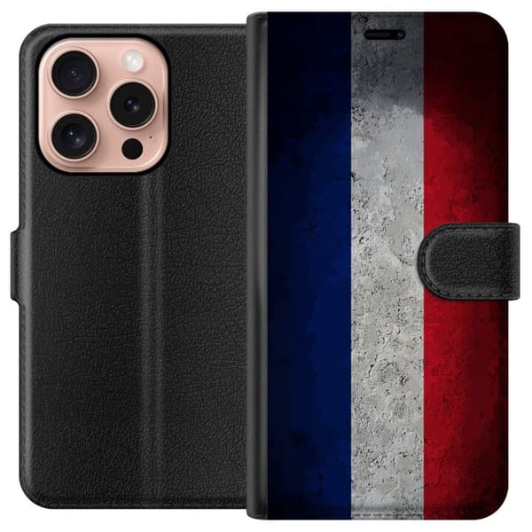 Kompatibel Tegnebogsetui til Apple iPhone 16 Pro Fransk flag med rustik betonstruktur