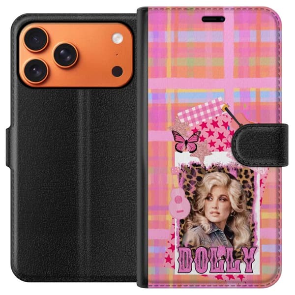 Kompatibel Tegnebogsetui til Apple iPhone 18 Pro Max Dolly Parton rosa countrycollage med gitarr