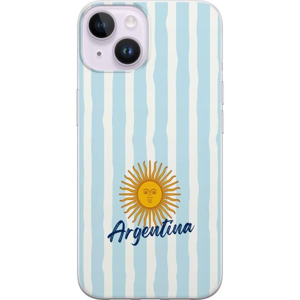 Kompatibelt Mobildeksel til Apple iPhone 15 Plus Argentinas flagg med Sol de Mayo i minimalistisk blåhvit design