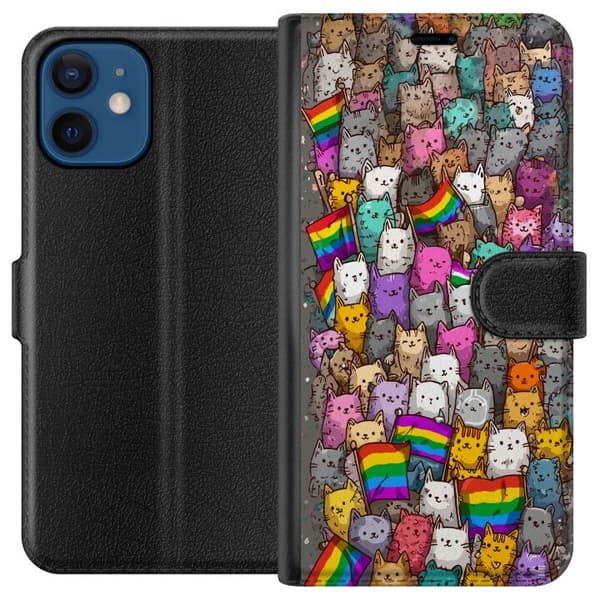 Kompatibelt Lommeboketui til Apple iPhone 12 Illustrerte katter med prideflagg i fargerik samling