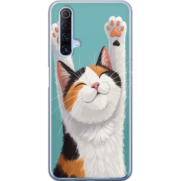 Kompatibelt Mobilskal till Realme X50 5G Glad trefärgad katt