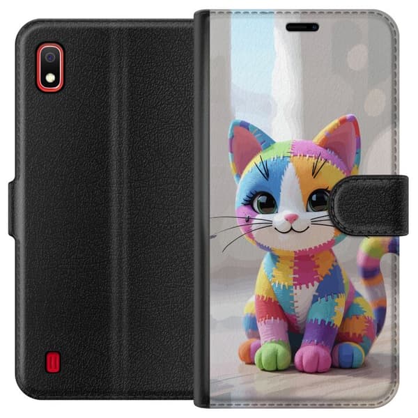 Kompatibel Tegnebogsetui til Samsung Galaxy A10 Sød farverig kat i patchworkstil med store øjne