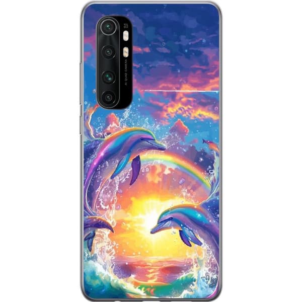 Kompatibelt Mobildeksel til Xiaomi Mi Note 10 Lite Delfiner i regnbågssolnedgång