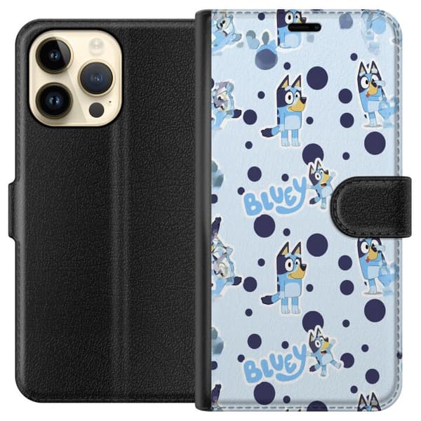 Kompatibelt Plånboksfodral till Apple iPhone 15 Pro Max Bluey-mönster i ljusblå design
