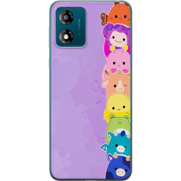 Kompatibelt Mobildeksel til Motorola Moto E13  Lekende illustrasjon med glade Dumpling Squishy-karakterer i regnbuefarger