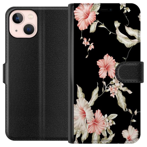 Kompatibelt Plånboksfodral till Apple iPhone 13 mini Floral Pattern Black