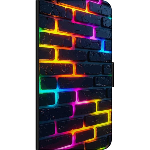 Kompatibel Tegnebogsetui til Xiaomi Redmi Note 9S Mursten væg med farverige lys effekter og grafisk udtryk