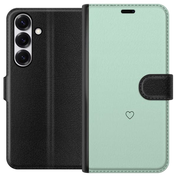 Kompatibel Tegnebogsetui til Samsung Galaxy S26 Enkel sort hjertekontur centreret mod mintgrøn baggrund