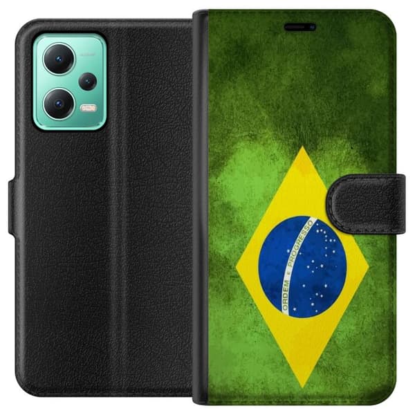 Kompatibelt Lommeboketui til Xiaomi Redmi Note 12 Brasiliansk flagg med rustikk tekstur