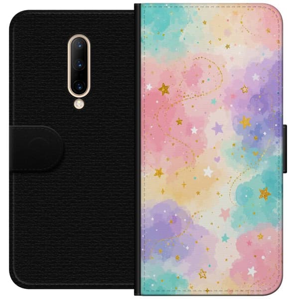 Kompatibel Tegnebogsetui til OnePlus 7 Pro Pastellmoln med guldstjärnor