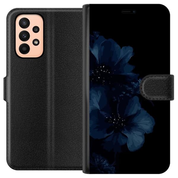 Kompatibelt Plånboksfodral till Samsung Galaxy A23 Mörkblå blommor