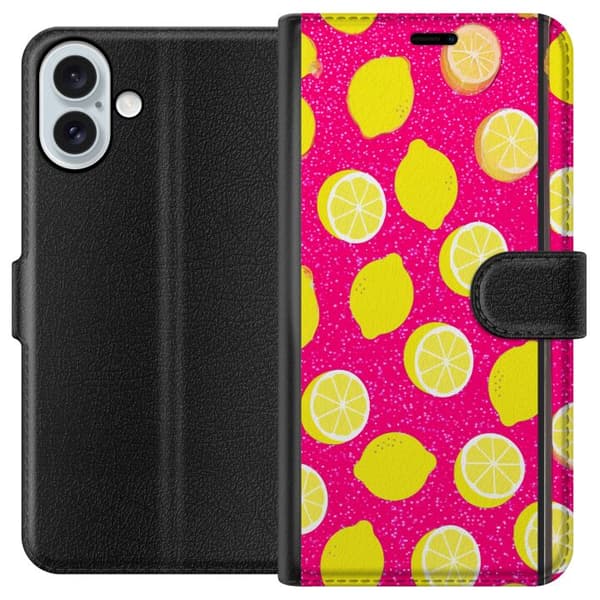 Kompatibelt Plånboksfodral till Apple iPhone 16 Plus Citronmönster rosa