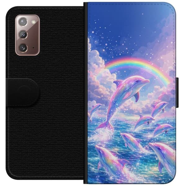 Kompatibel Tegnebogsetui til Samsung Galaxy Note20 Glittrande regnbågsdelfiner
