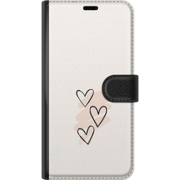 Kompatibel Tegnebogsetui til Apple iPhone 18 Håndtegnede hjerter med diskrete rosa penselstrøg på lysebeige baggrund