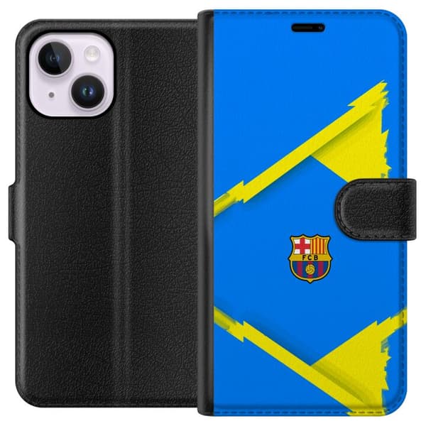 Kompatibel Tegnebogsetui til Apple iPhone 14 Plus Blågul fotbollsdesign