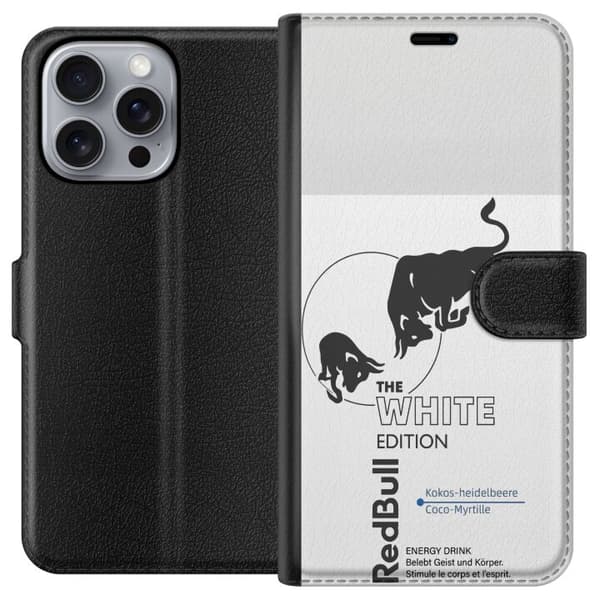 Kompatibel Tegnebogsetui til Apple iPhone 16 Pro Max Moderne Red Bull White Edition design