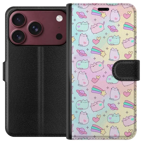 Kompatibel Tegnebogsetui til Apple iPhone 18 Pro Max Søde pastelfarvede katte med planeter, hjerter, stjerner og farverige stjerneskud