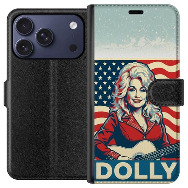 Kompatibel Tegnebogsetui til Apple iPhone 18 Pro Dolly Parton med gitarr och USA-flagga