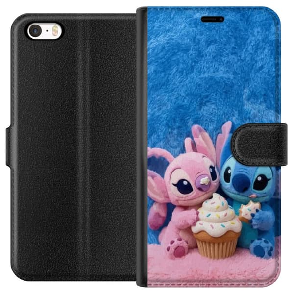 Kompatibel Tegnebogsetui til Apple iPhone SE (2016) Søde blå og lyserøde figurer med stor cupcake og krymmel