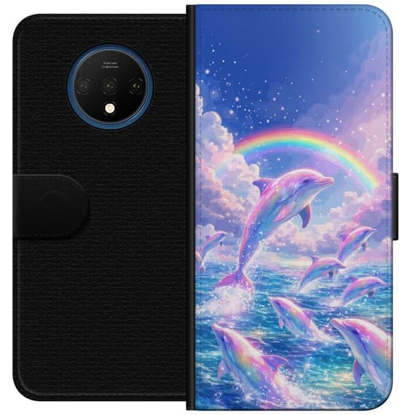Kompatibelt Plånboksfodral till OnePlus 7T Glittrande regnbågsdelfiner