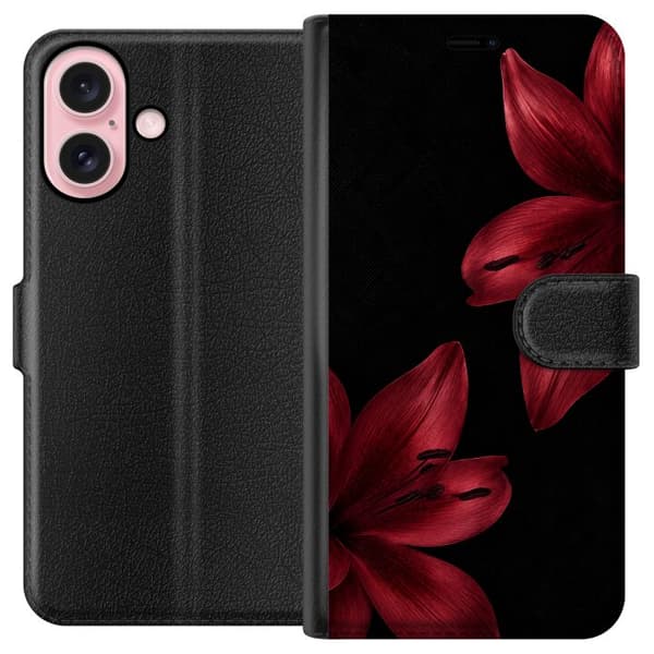 Kompatibelt Plånboksfodral till Apple iPhone 16 Red Lily Noir
