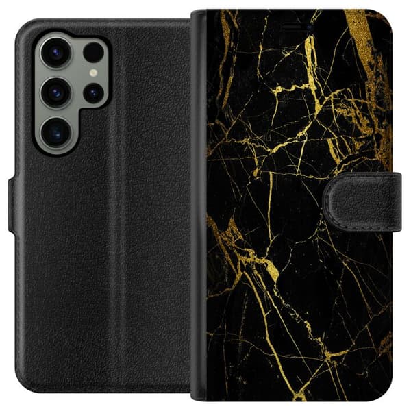 Kompatibel Tegnebogsetui til Samsung Galaxy S23 Ultra Marmor Sort & Guld