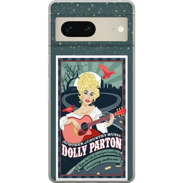 Kompatibelt Mobildeksel til Google Pixel 7 Dolly Parton med gitarr och landsväg