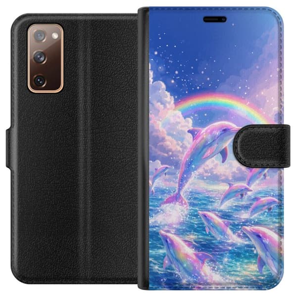 Kompatibel Tegnebogsetui til Samsung Galaxy S20 FE Glittrande regnbågsdelfiner